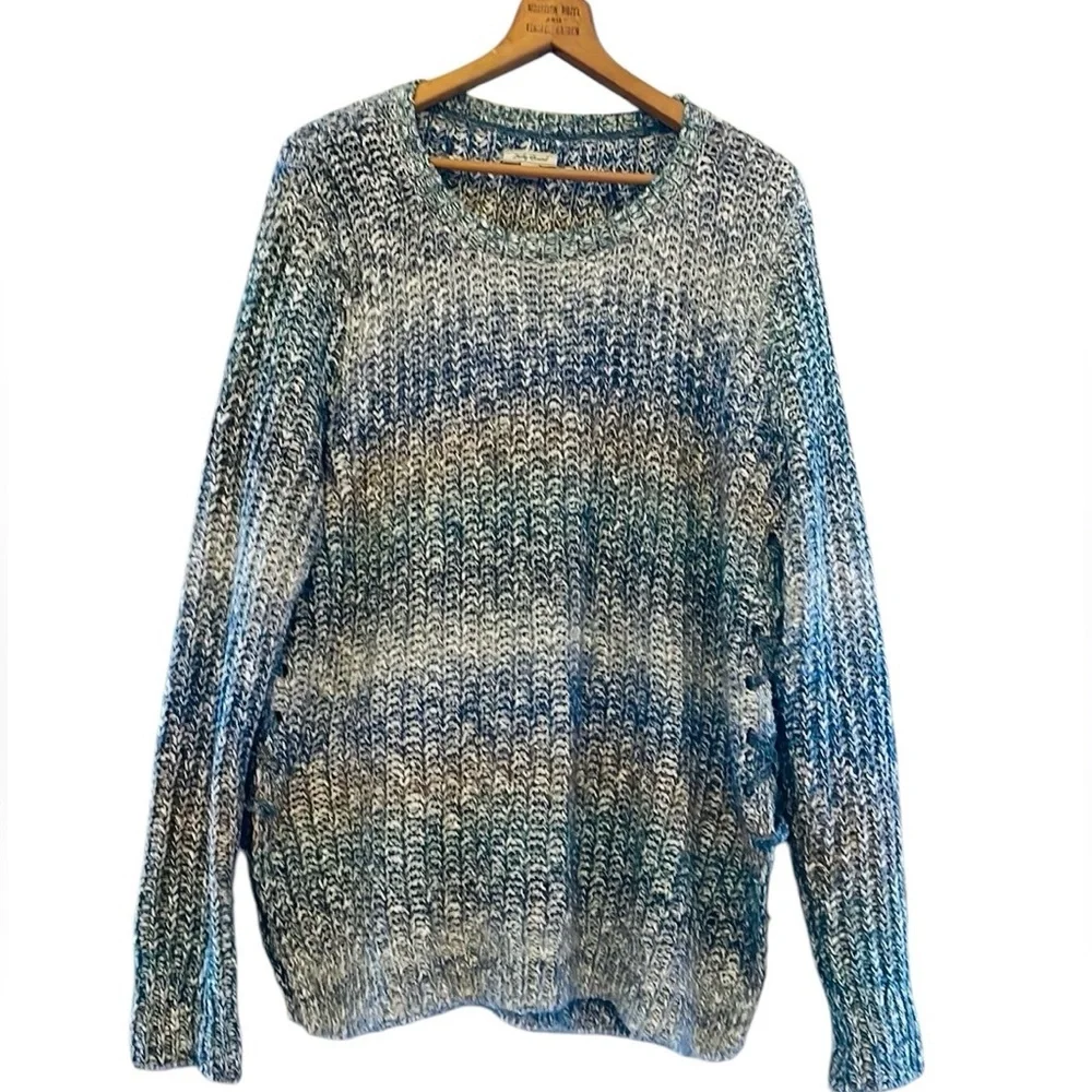 LUCKY BRAND | Blue Ombre Side Lace Up Sweater Women Large | Soft Pastel Coastal - Picture 1 of 8